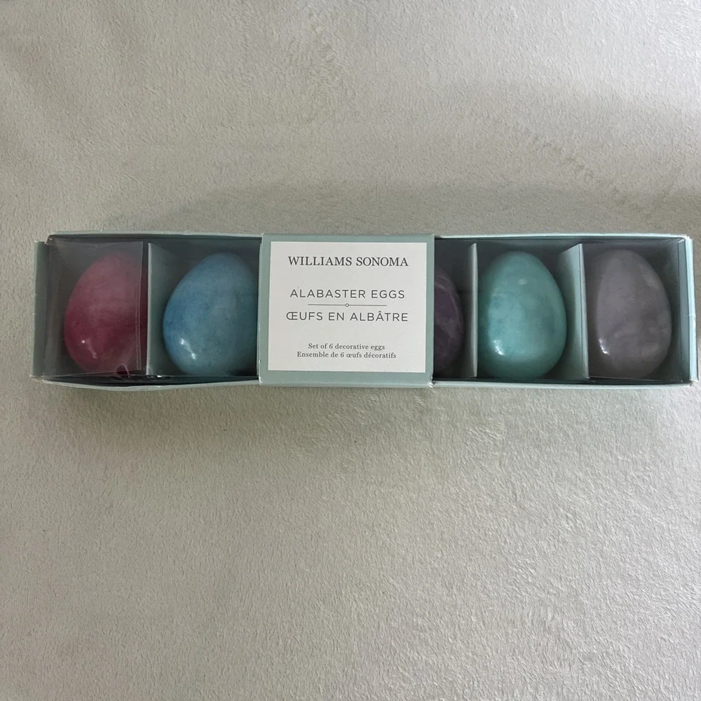 Set of 6 Williams Sonoma Alabaster Pastel Eggs, Made in Italy Beautiful Easter